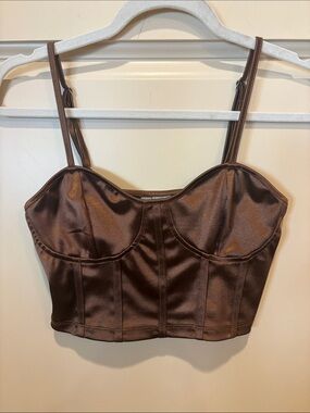 Satin Brown Bustier Crop Top